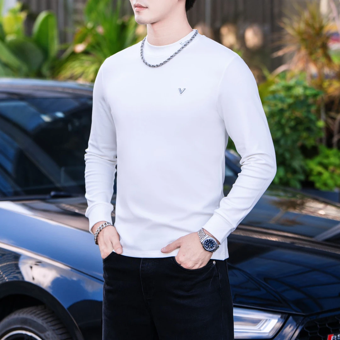 秋冬日常中领弹力修身莫代尔棉保暖长袖男士T恤内搭上衣打底衫
