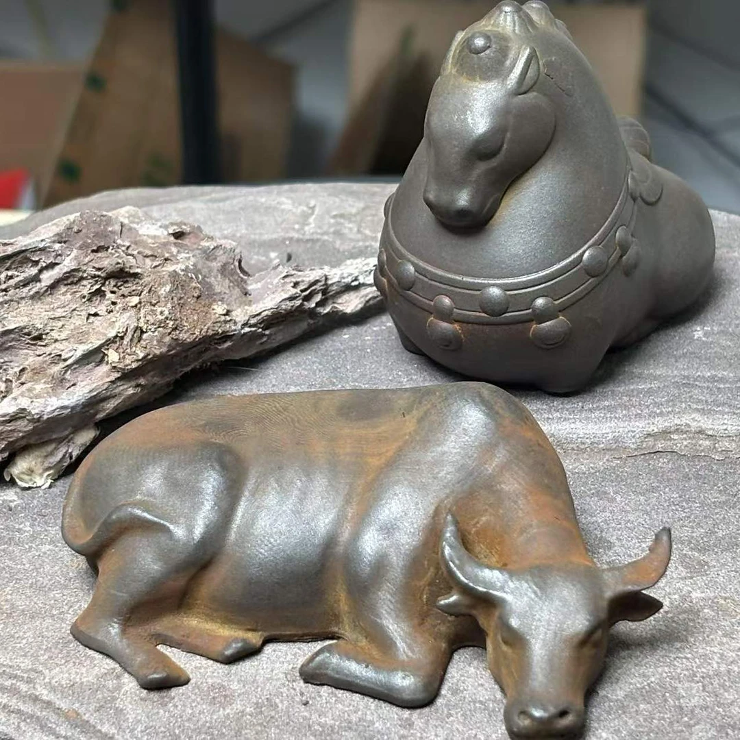 创意铁艺牛来运转蒙古马牛马组合摆件镇纸养茶宠桌面办公室手工