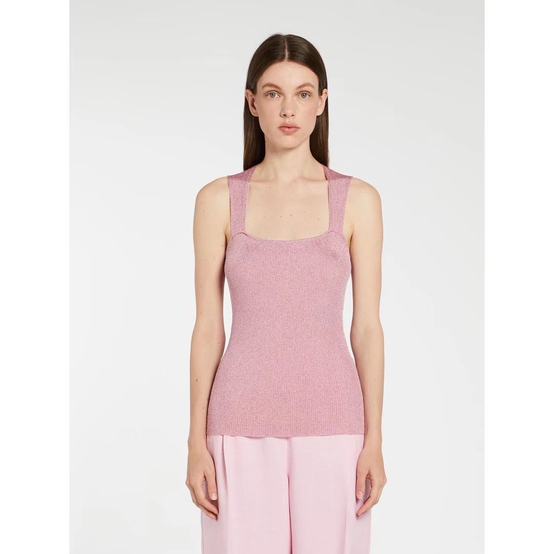 未使用 MaxMara 现货 nasello 修身针织粉色闪亮时尚背心无袖