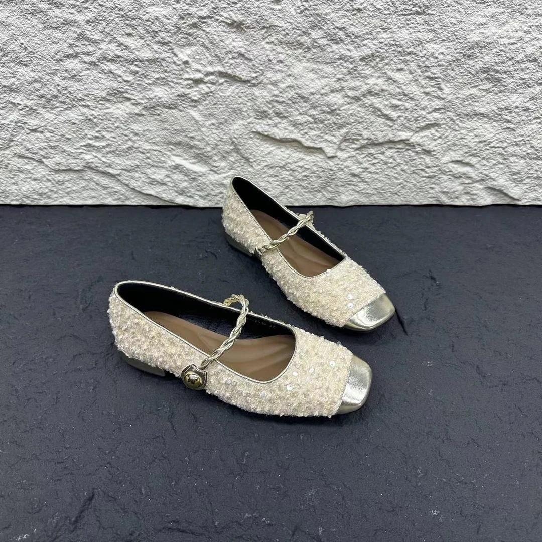 夏季新款低跟亮片单鞋女时尚女鞋软底浅口休闲鞋 X 检 2778