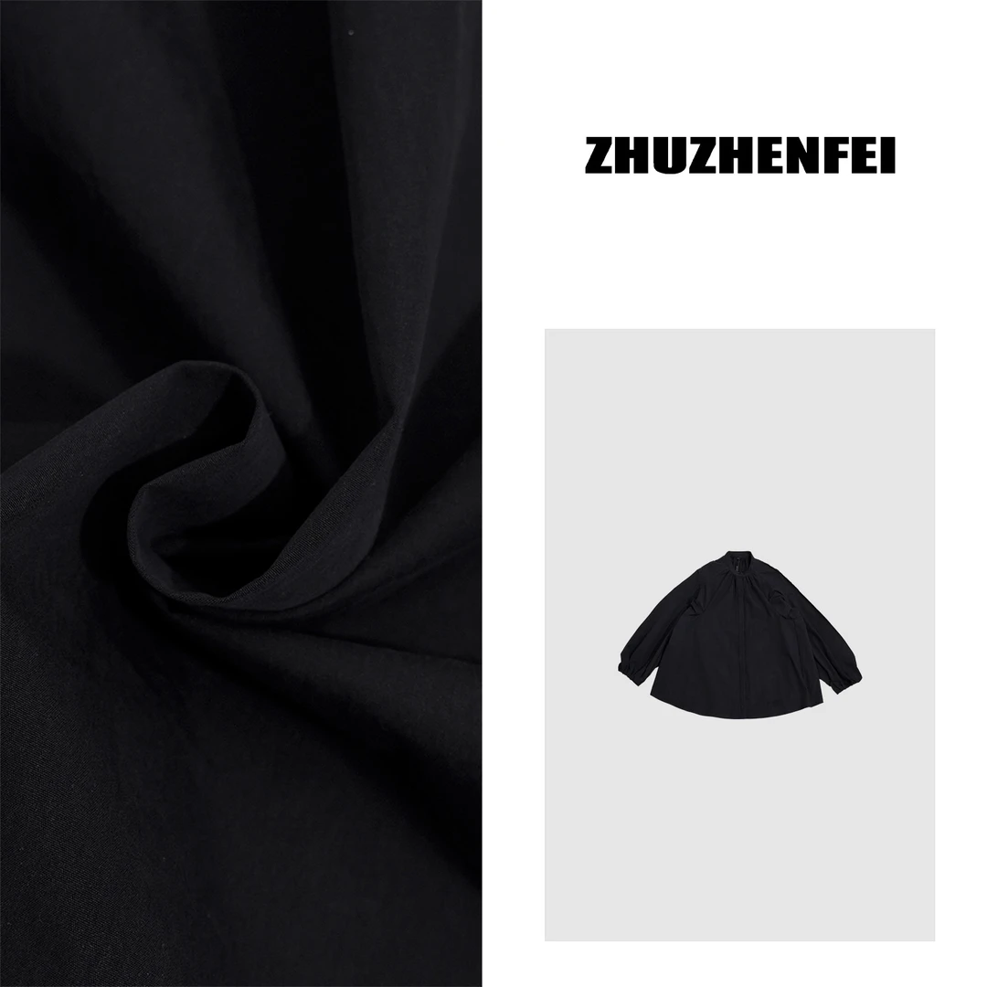 ZHUZHENFEI【倒序】棉感藏蓝三色百搭褶皱宽松长袖衬衣Z351204