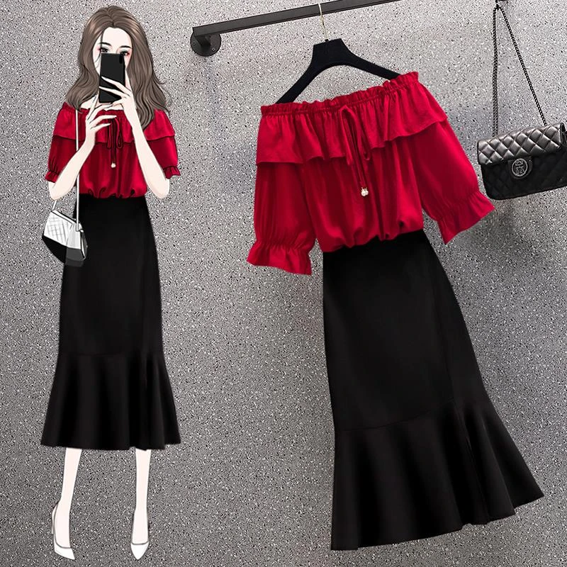 杜拉妮大码气质遮肉女装2025夏胖妹妹洋气显瘦一字肩雪纺上衣半身