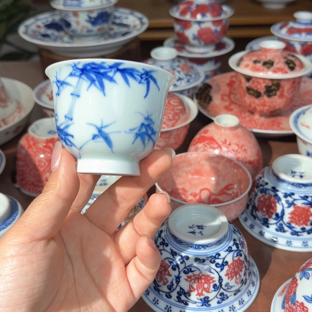 青花手绘竹子铃铛杯