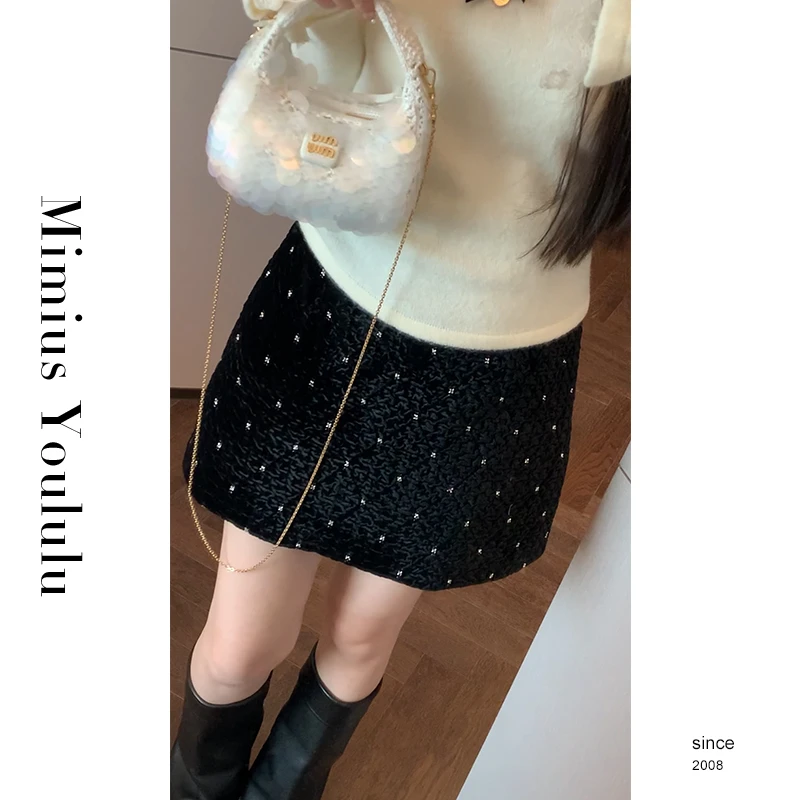 【mimius】七七 复古丝绒亮钻优雅半身裙裤 汉服 F12093