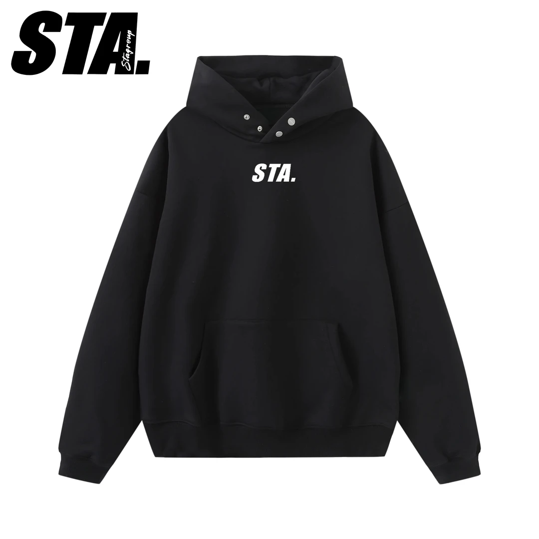 STA正品基础款双纽扣廓形早秋亲肤柔软细腻休闲宽松套头连帽卫衣