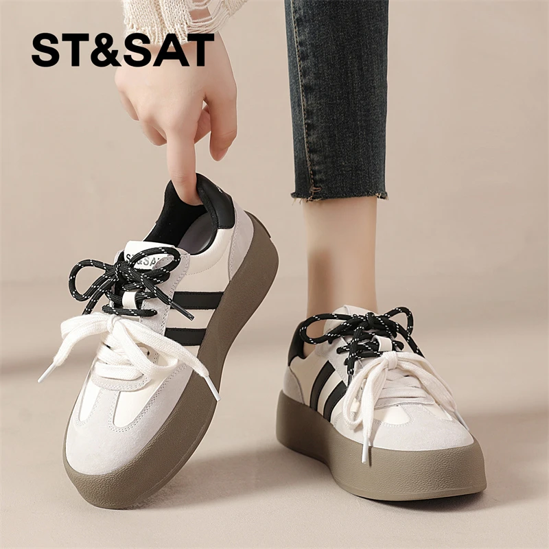 星期六厚底德训鞋女2025新款春夏复古板鞋松糕小白鞋女配裙子女鞋