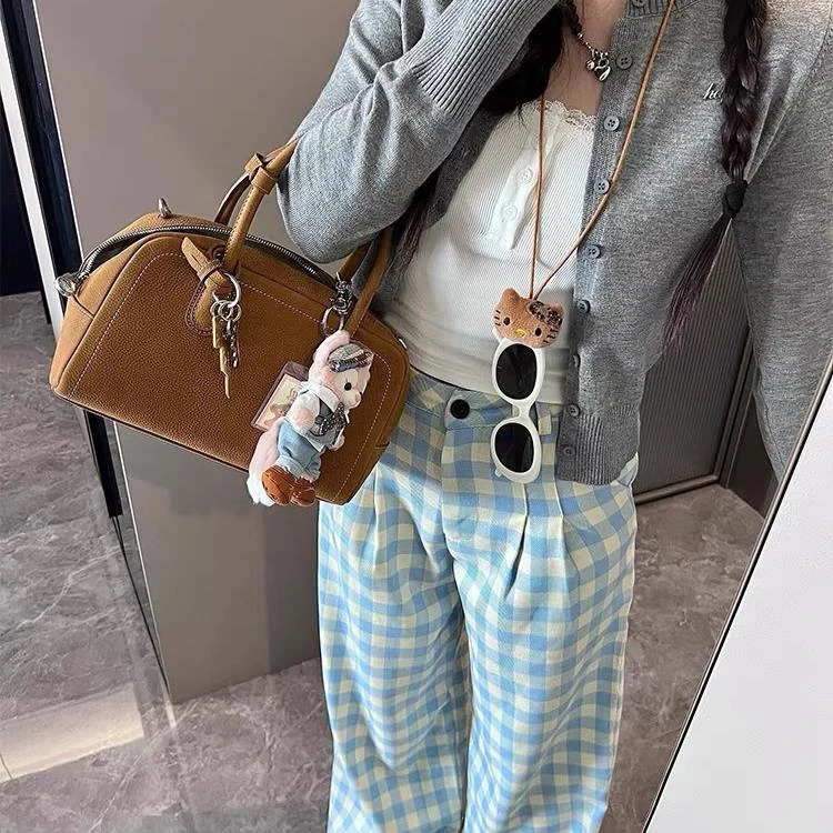 136 多巴胺薄荷蓝白格子休闲裤女