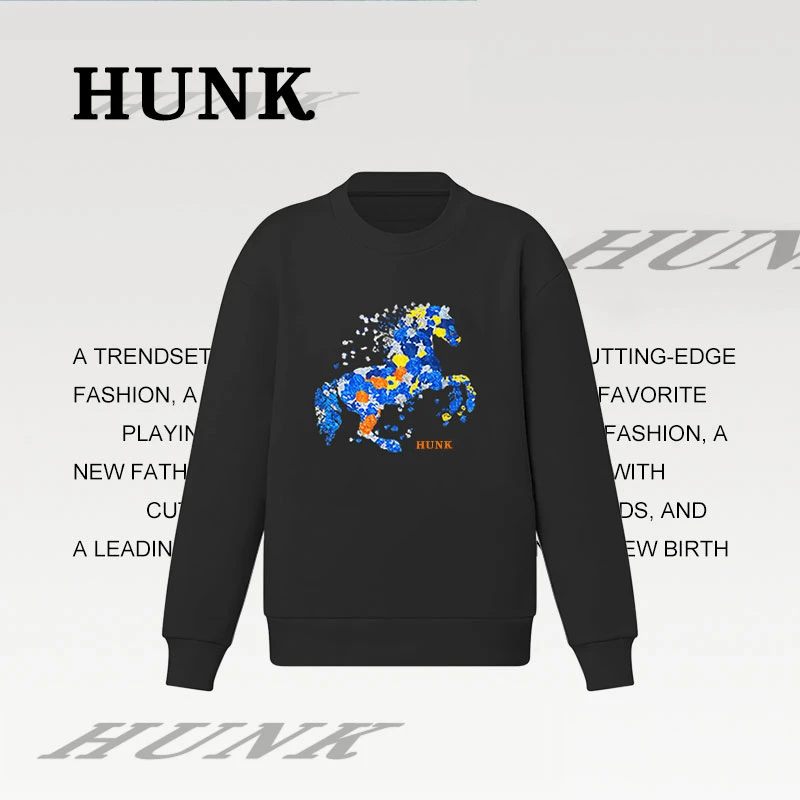 秋季新款刺绣花马圆领卫衣百搭潮流套头长袖男士8805