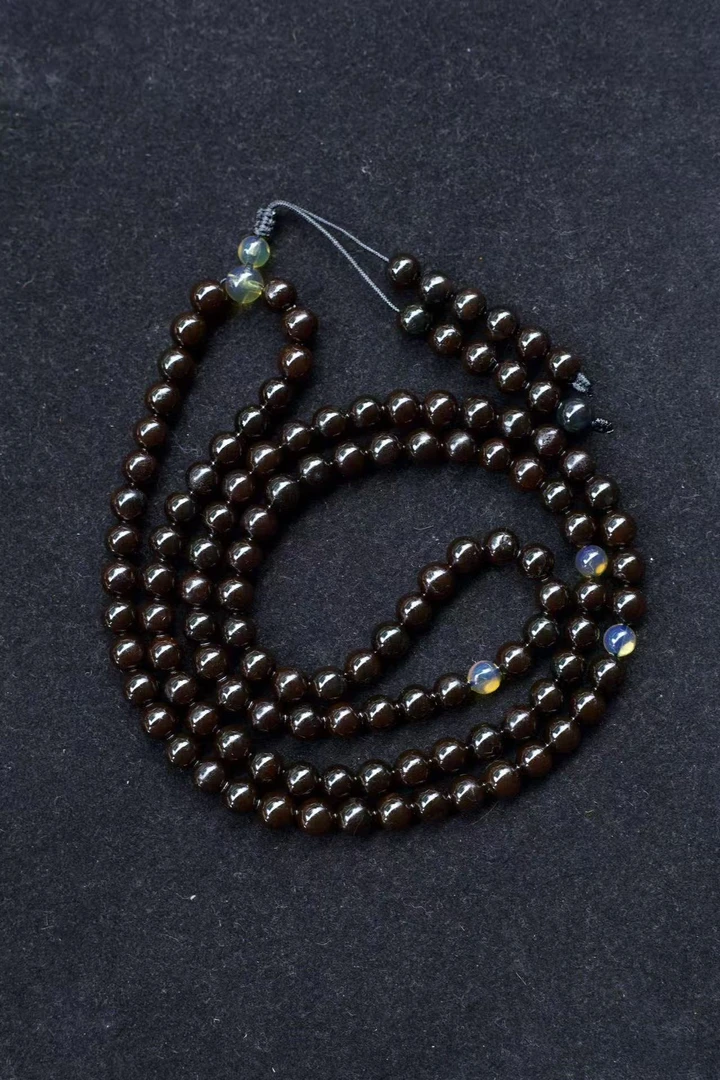 翳珀7mm108手链项链念珠颗颗精选品质高外黑内红支持复检原矿缅珀