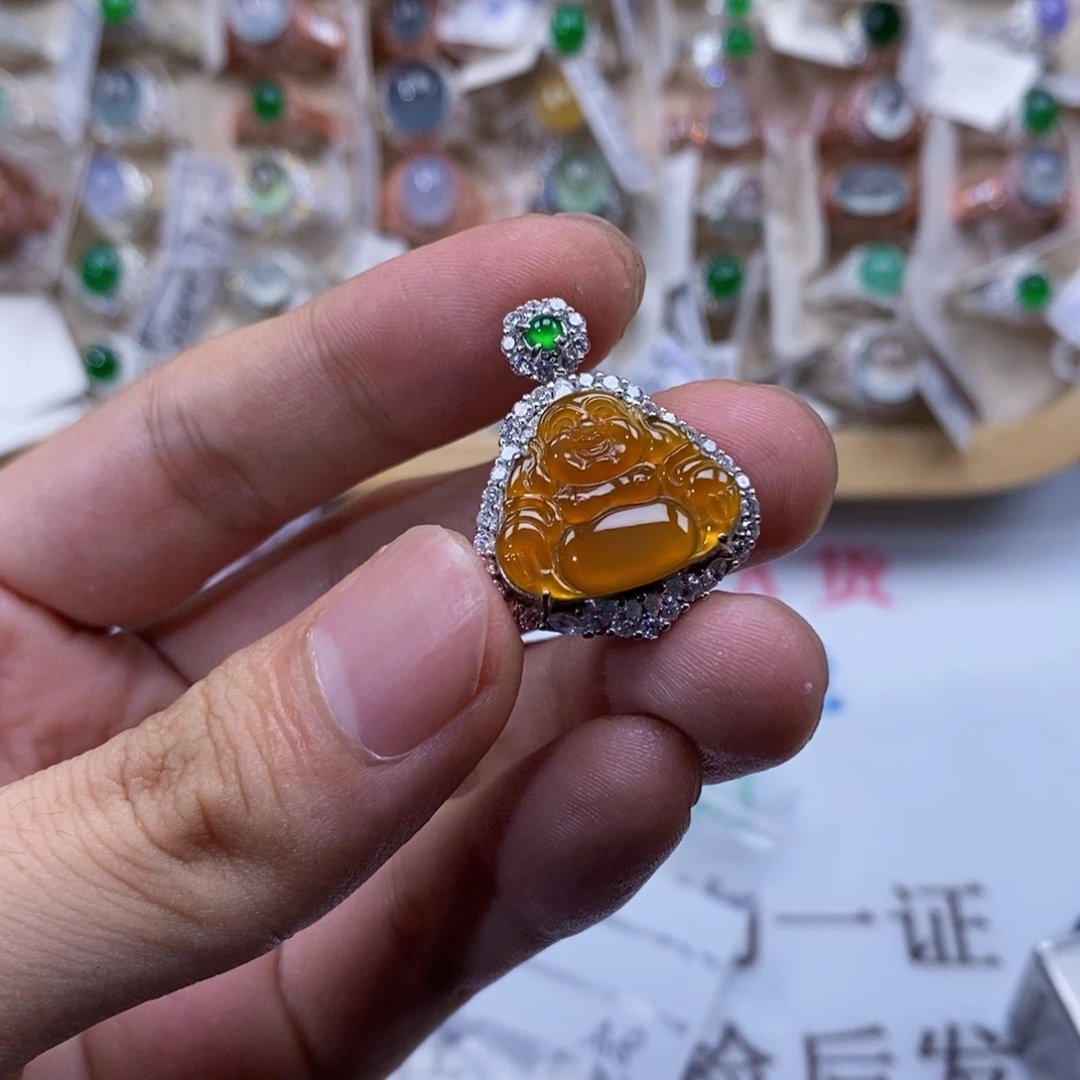 翡翠戒指银S925镶嵌天然缅甸翡翠a货