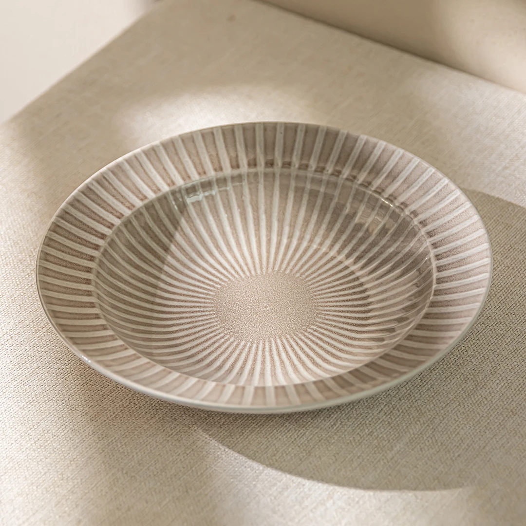 YE HOME 复古纹理草帽盘小众陶瓷盘家用早餐盘沙拉盘菜盘西餐盘子