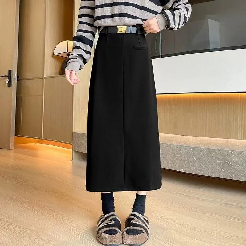 9969#2025春季新款半身裙高腰包臀裙显瘦a字包臀裙子长裙（送腰带）
