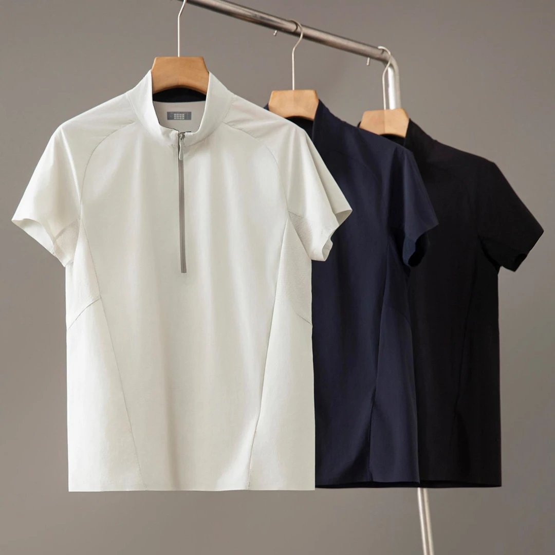 退货补贴 迪家同款 男士春夏户外机能速干透气半拉链短袖T恤 2185