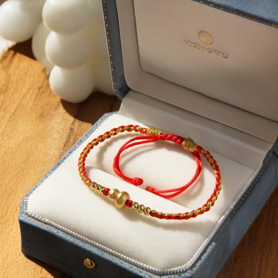 925银银制品 手编手工女士古法红绳福禄手绳