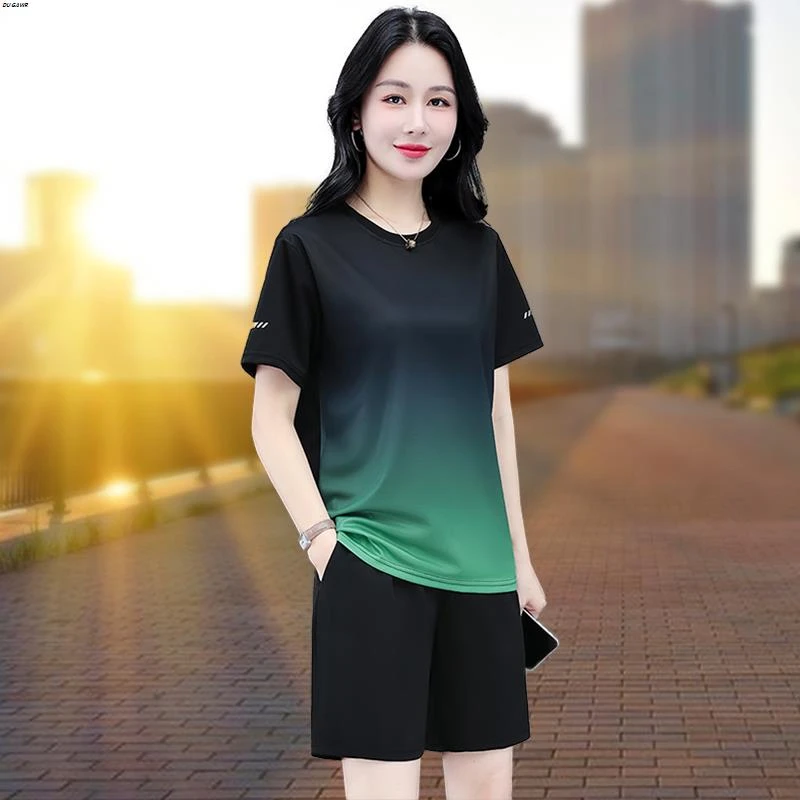 休闲短袖短裤运动套装女士夏季新款小个子时尚洋气宽松跑步两件套