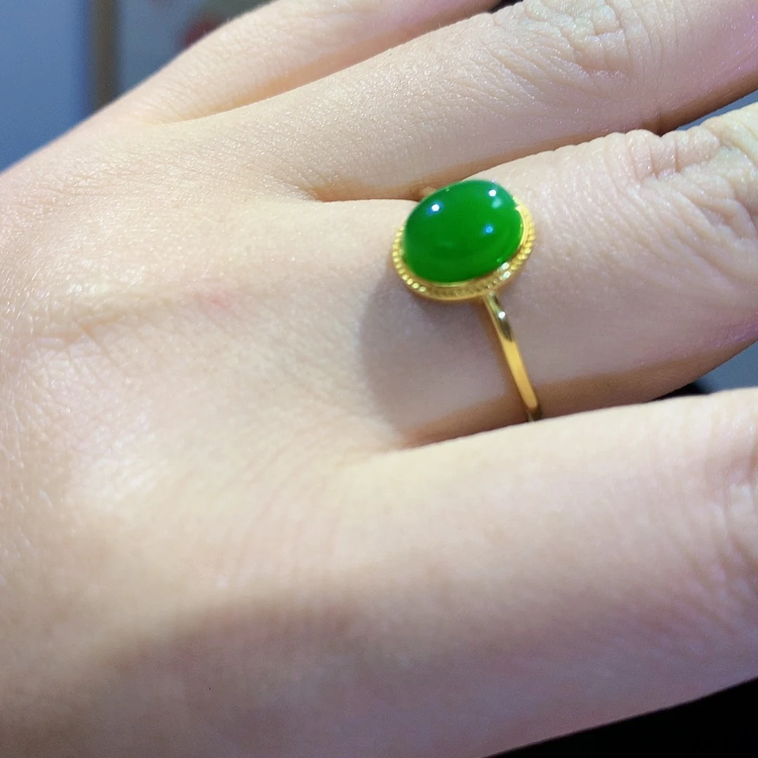 和田玉（碧玉）戒指银S925镀金镶嵌