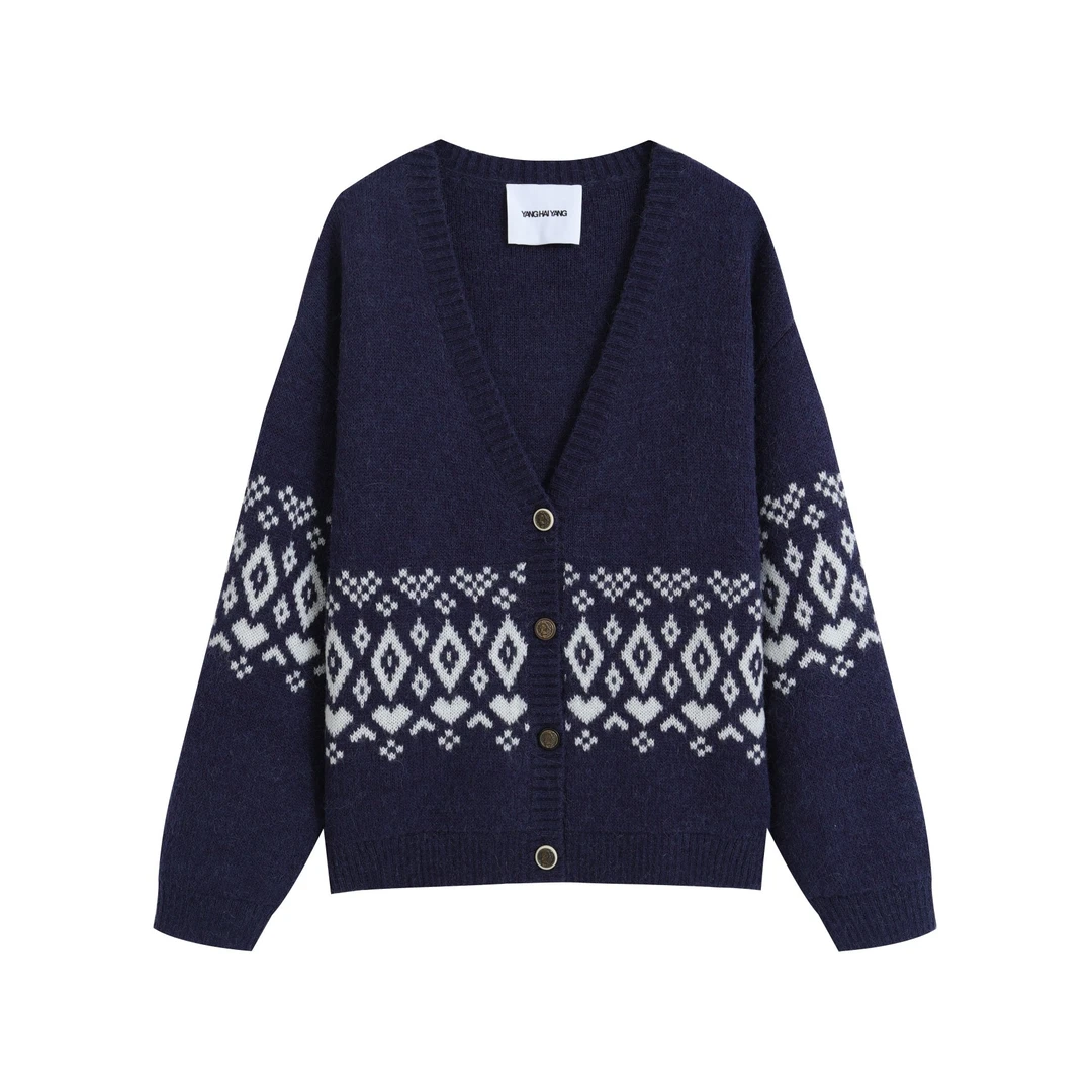 YANGHAIYANG费尔岛开衫毛衣时尚休闲提花