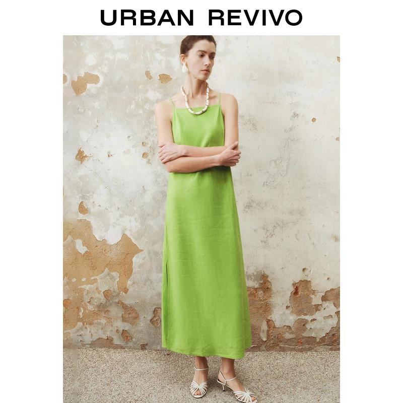 UR2025春季新品女装欧若风休闲度假感植物系吊带连衣裙UWH750011