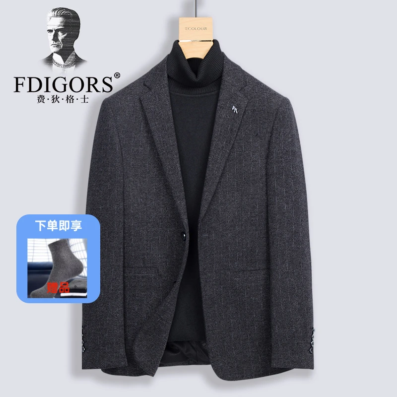 费狄格士条纹男士西装外套秋冬韩版爸爸休闲单西服外套