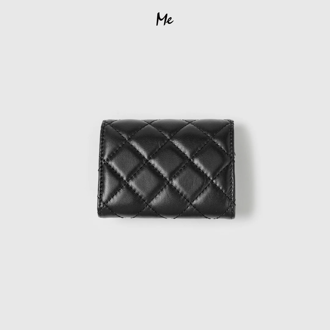 ME【黑山茶真皮卡包】北纬43°小羊皮菱格压线百搭包包MESA3029