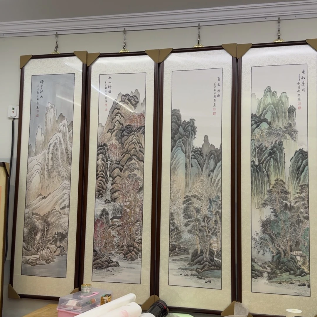 国画四尺春夏秋冬山水四条屏画框164×196