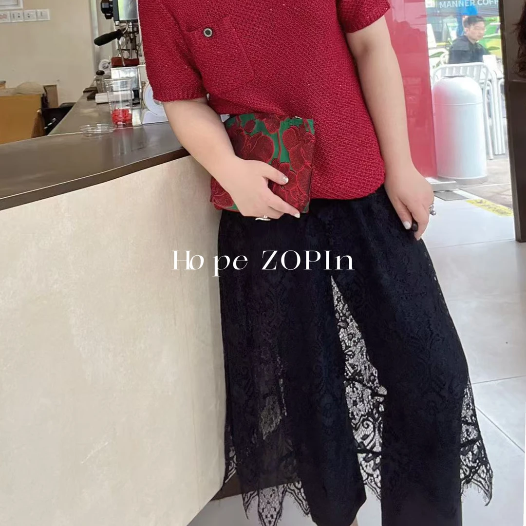 【大G精选】“浪漫碰撞” 暗黑设计感镂空刺绣蕾丝裙裤双侧口袋