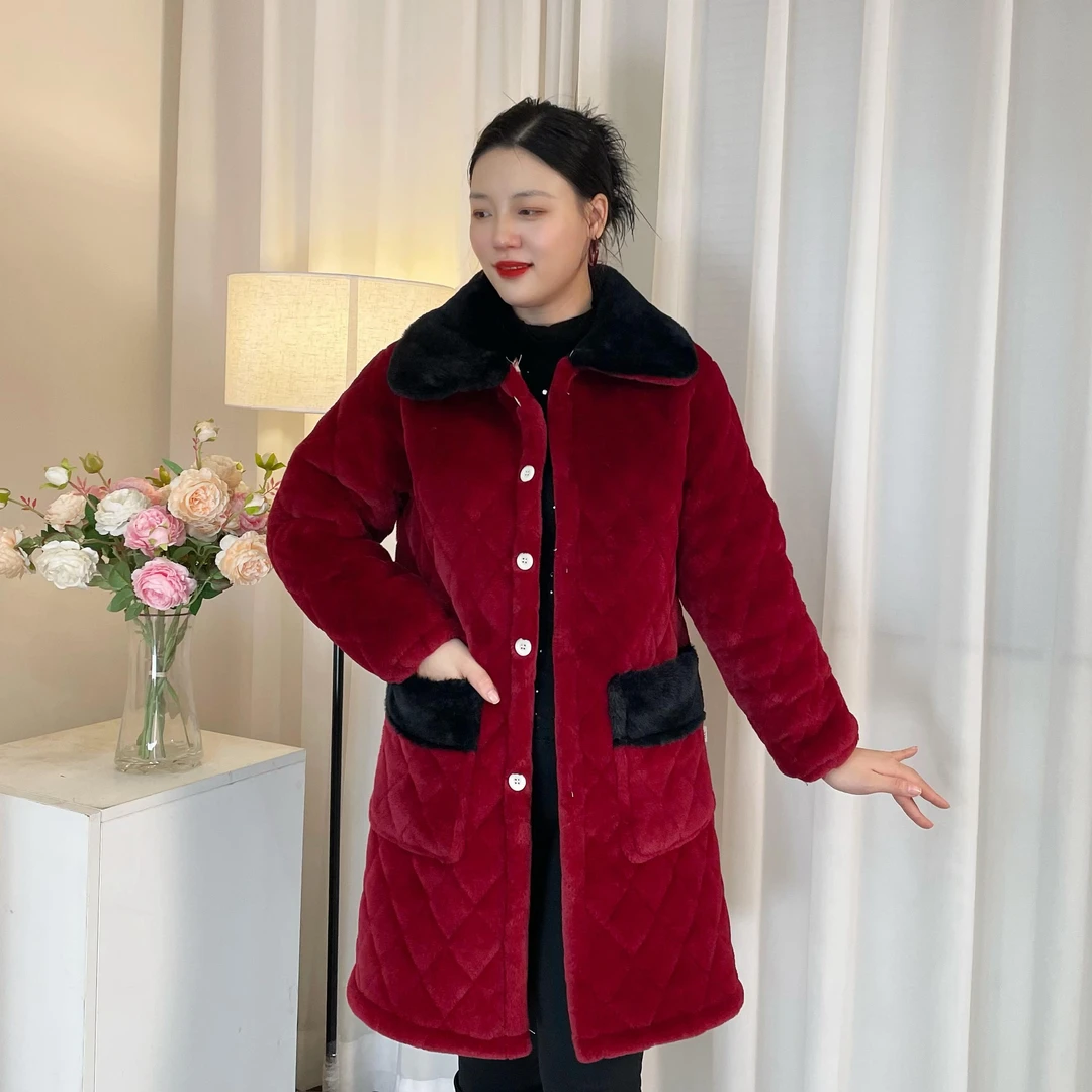 厚款保暖棉服毛领棉衣单排扣宽松型长袖加绒加厚款不起球中长款