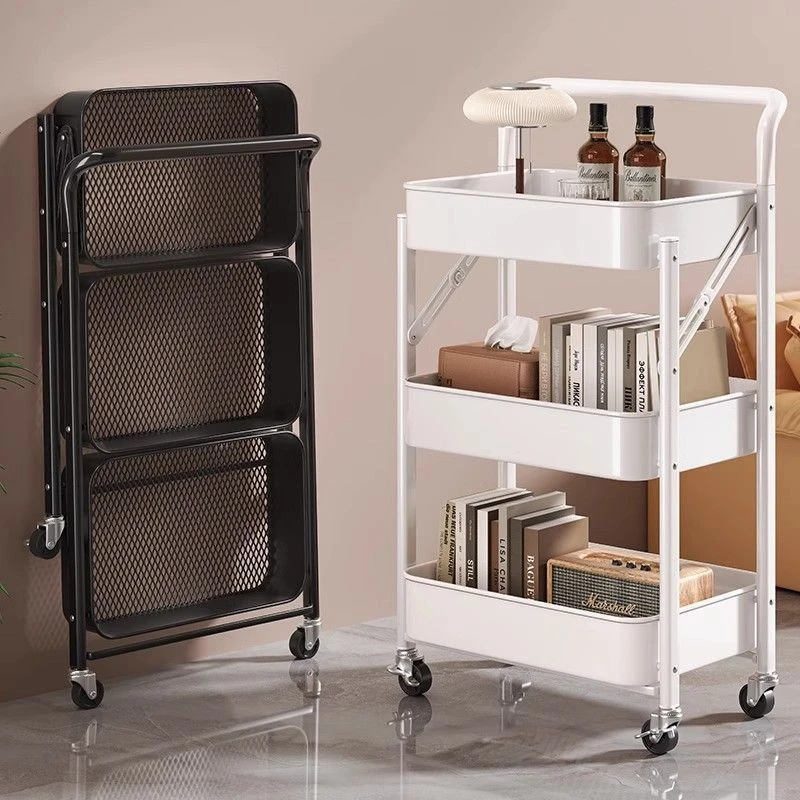 可折叠置物架 落地移动带轮小推车 零食收纳厨房收纳储物架子