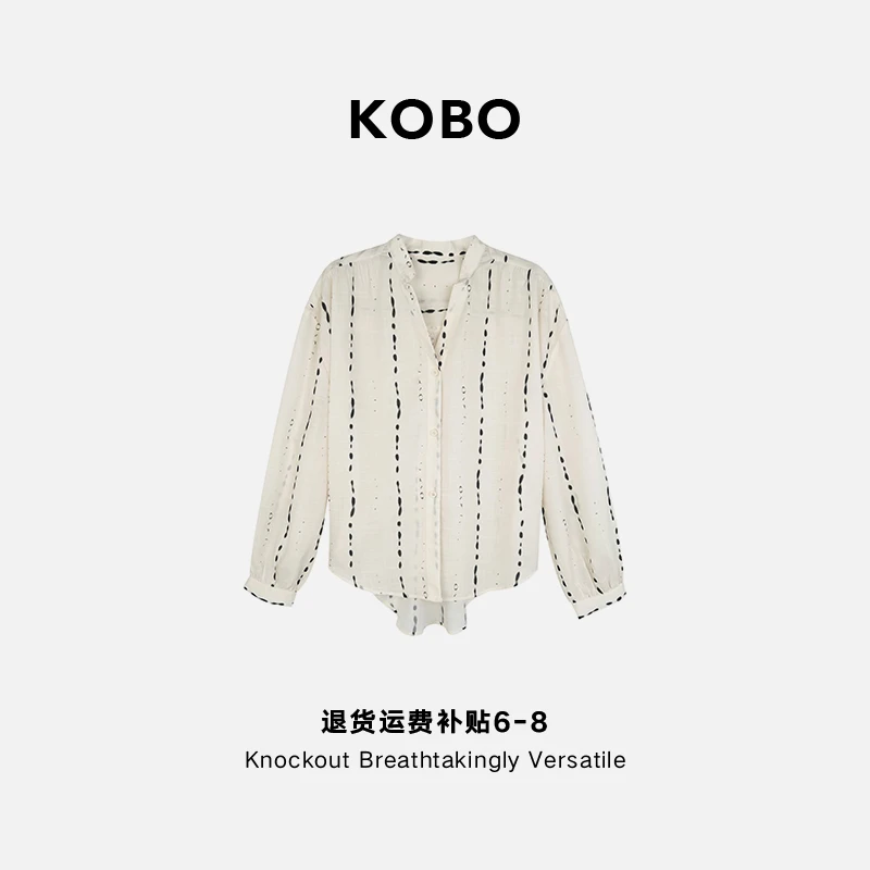 【KOBO】K53014波点条纹V领长袖衬衣【运费补贴】