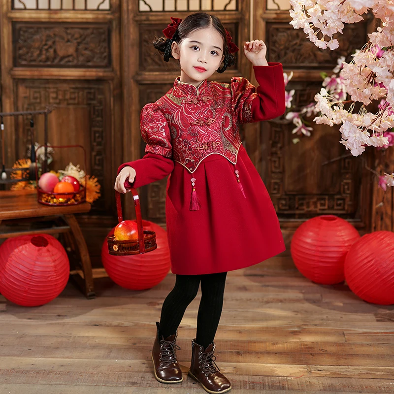 S1121女童旗袍精致加厚中国风夹棉保暖女宝宝冬款连衣裙子