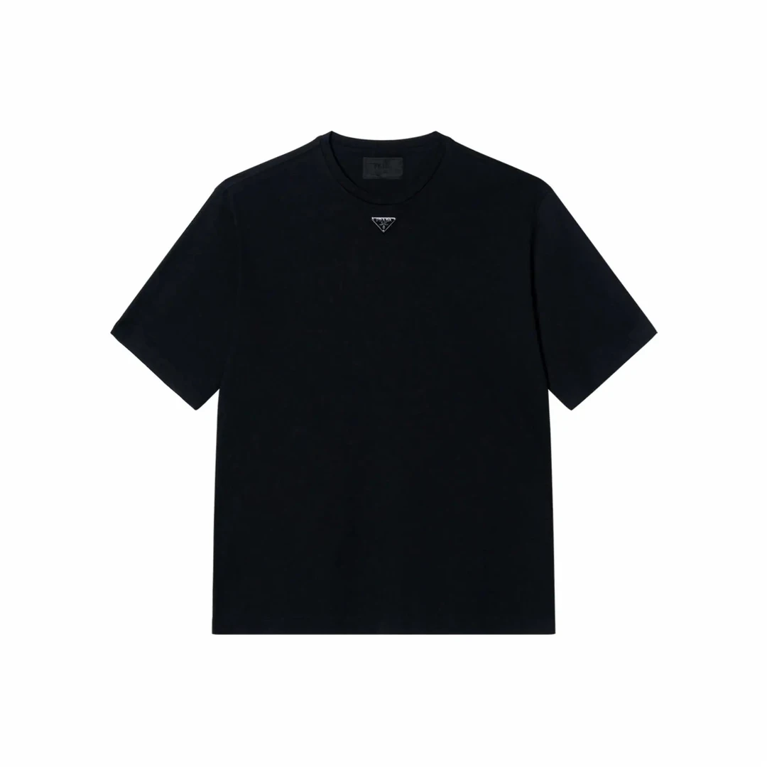 PRADA普拉达 纯色圆领套头后背图案印花修身短袖T恤 男款 黑色