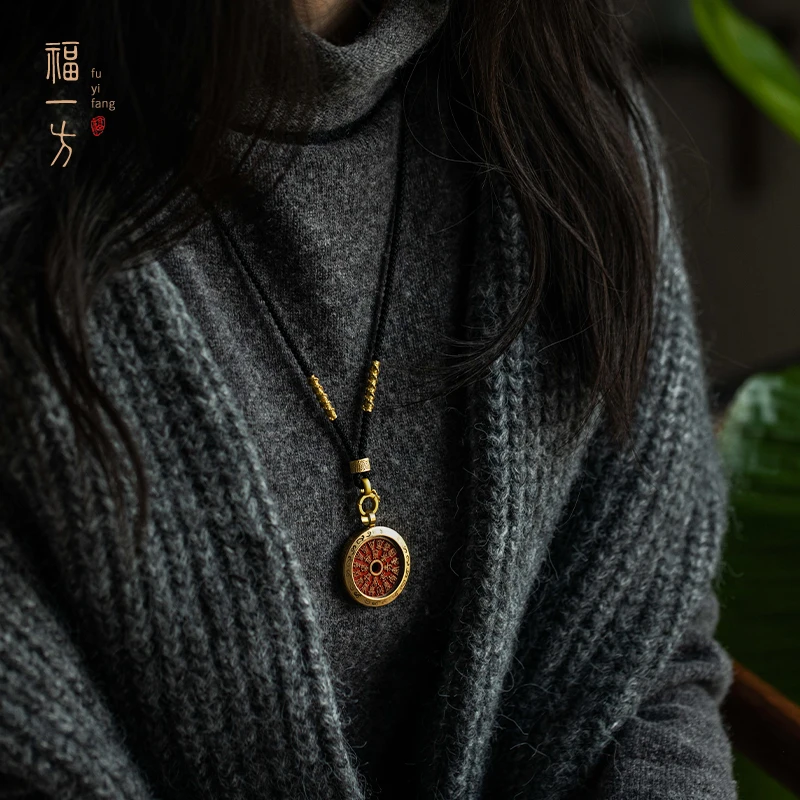 新款朱砂描金平安吊坠手工编织挂绳男女款挂脖朱砂项链女