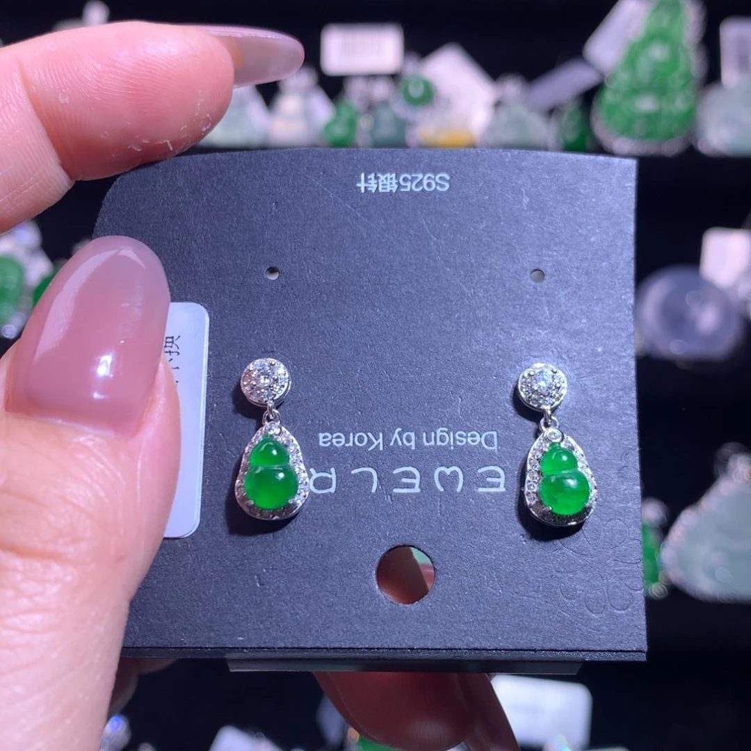 【闪购商品】银S925镶嵌翡翠耳饰天然翡翠