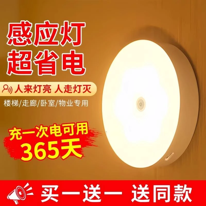 新疆西藏包邮人体自动感应灯小夜灯卧室床头充电人来即亮厕所楼梯