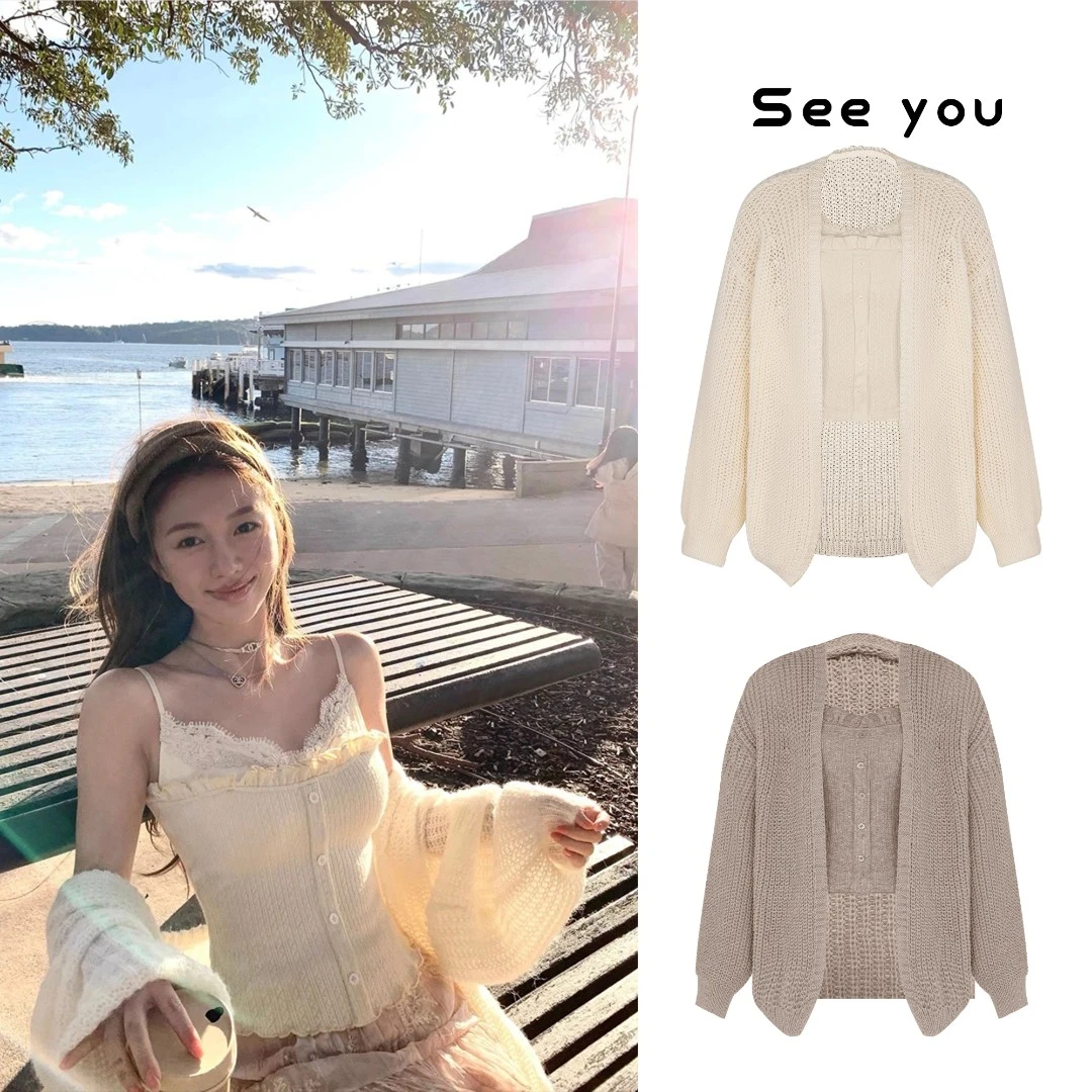 自带胸垫假两件吊带+韩版慵懒风复古针织毛衣L1255+L1281