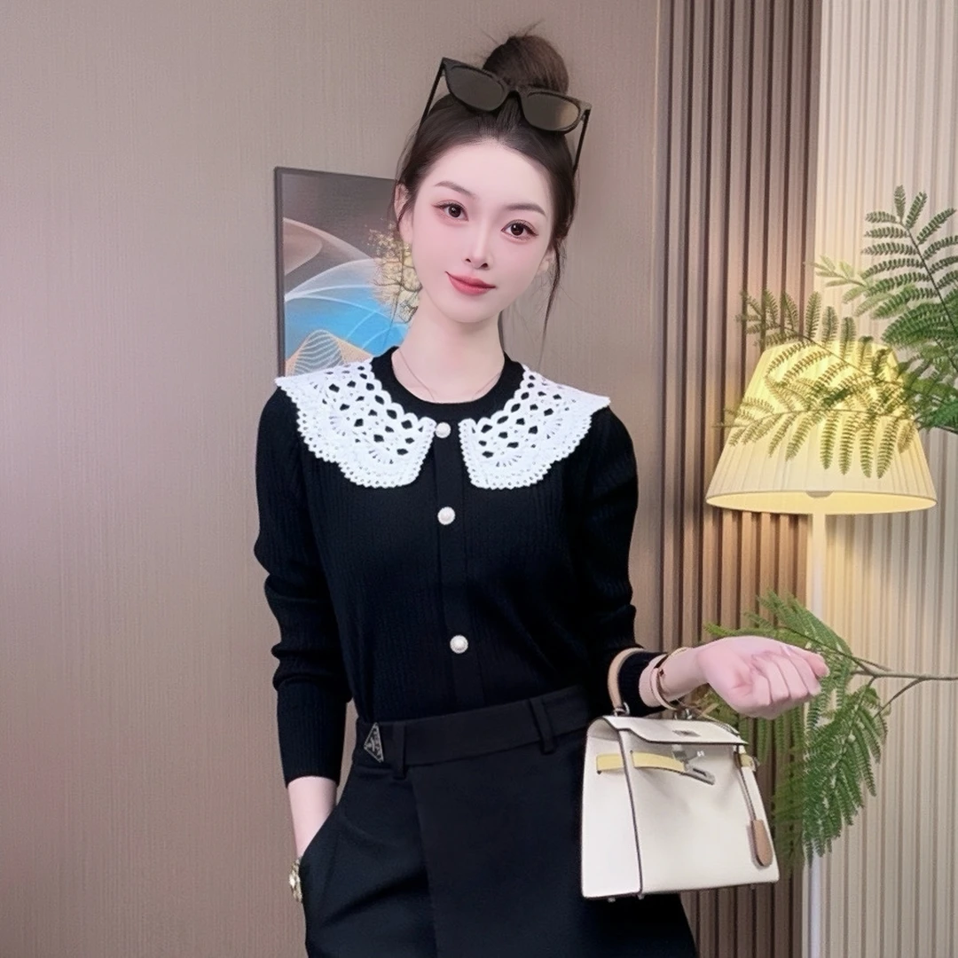 显瘦气质小香风蕾丝减龄娃娃领针织衫气质