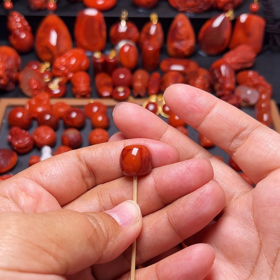 森***哥南红玛瑙未镶嵌配饰火焰纹老型13.7