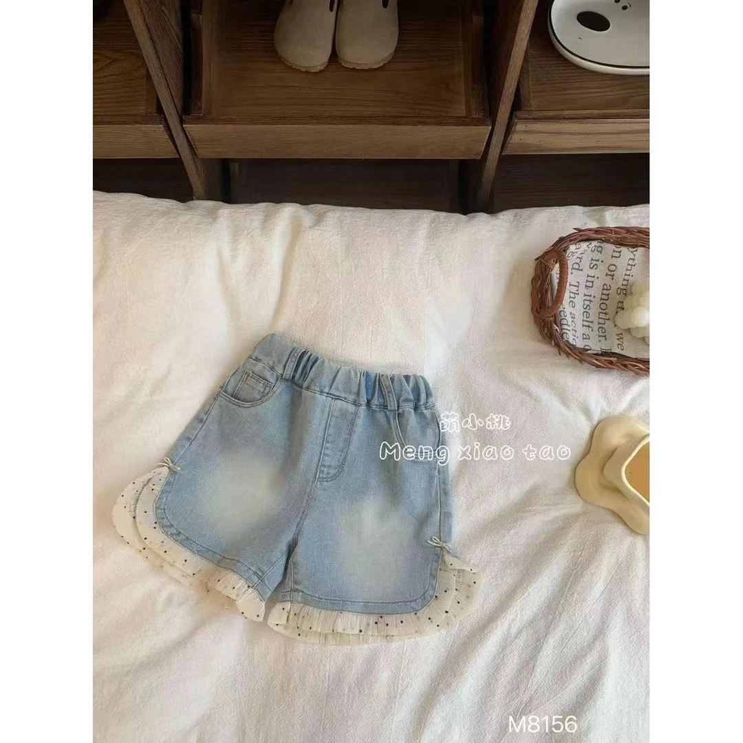 AC425~萌小桃·25夏~纱纱边牛仔短裤8156