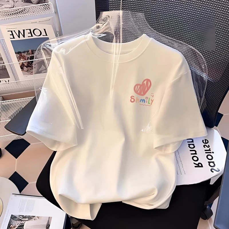 白色短袖t恤2025夏季新款美式复古女装设计感小众简约印花上衣ins