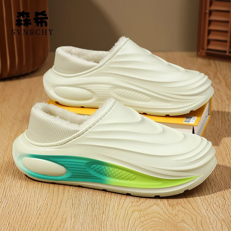森希毛绒踩屎感包跟棉拖鞋男加绒居家室外保暖秋冬季室内拖鞋外穿