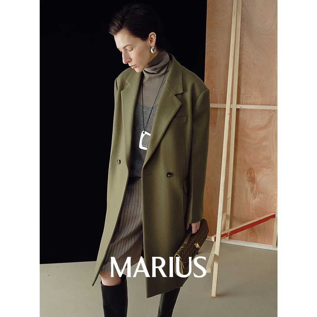 MARIUS“大吉岭”NIKKE西装式双排扣直身收腰长大衣
