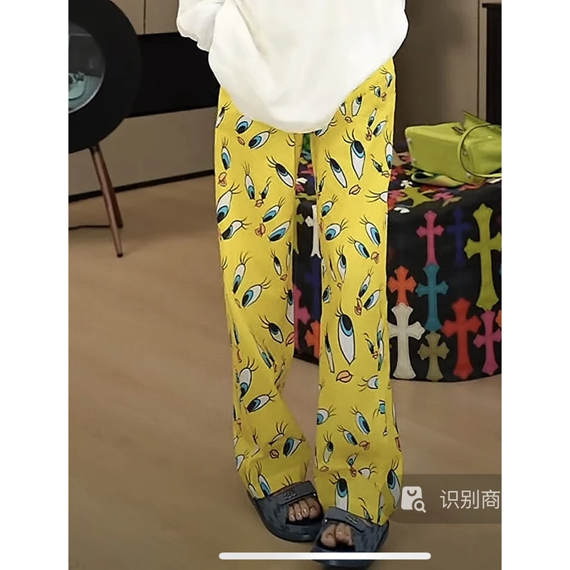 【劉發發】V243【黄鸭休闲裤】新款时尚百搭直筒卡通翠儿夏季休闲裤