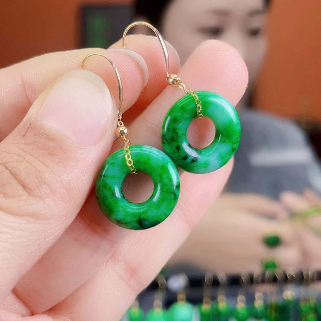 翡翠18K金镶嵌耳饰