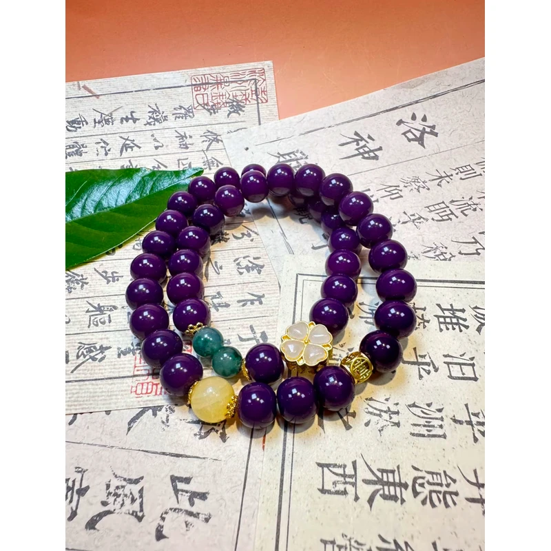 JG 0054 精品紫菩提四叶草双圈手串（无礼盒)