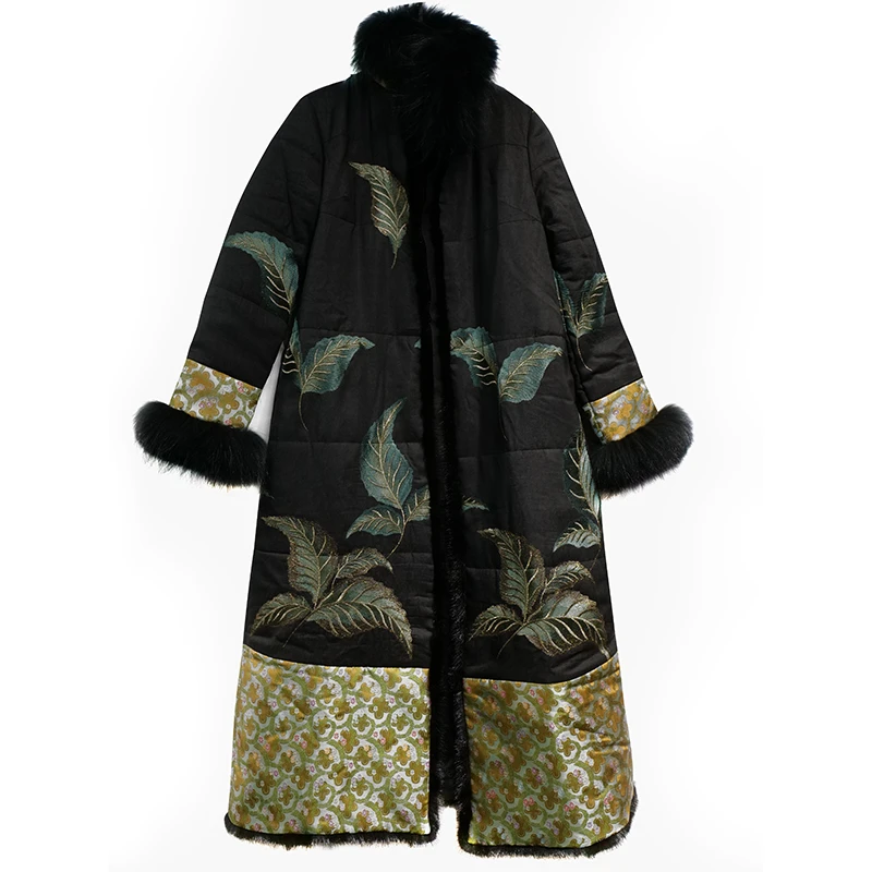 SUOER/娑尔黄金叶刺绣香云纱拼宋锦夹棉外套SG3WB01704