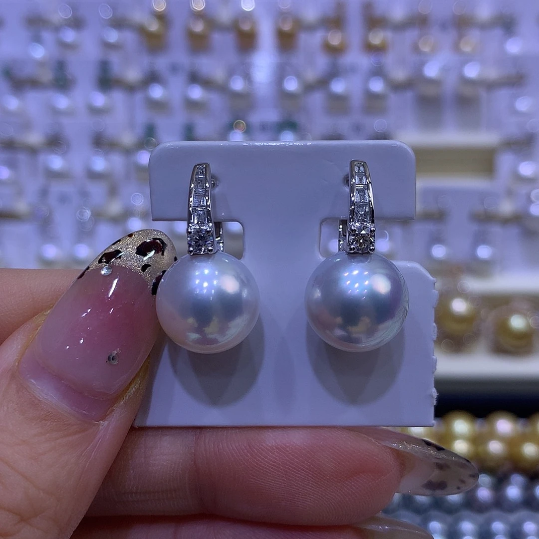 海水珍珠耳饰18K金镶嵌C****纸12/13mm澳白