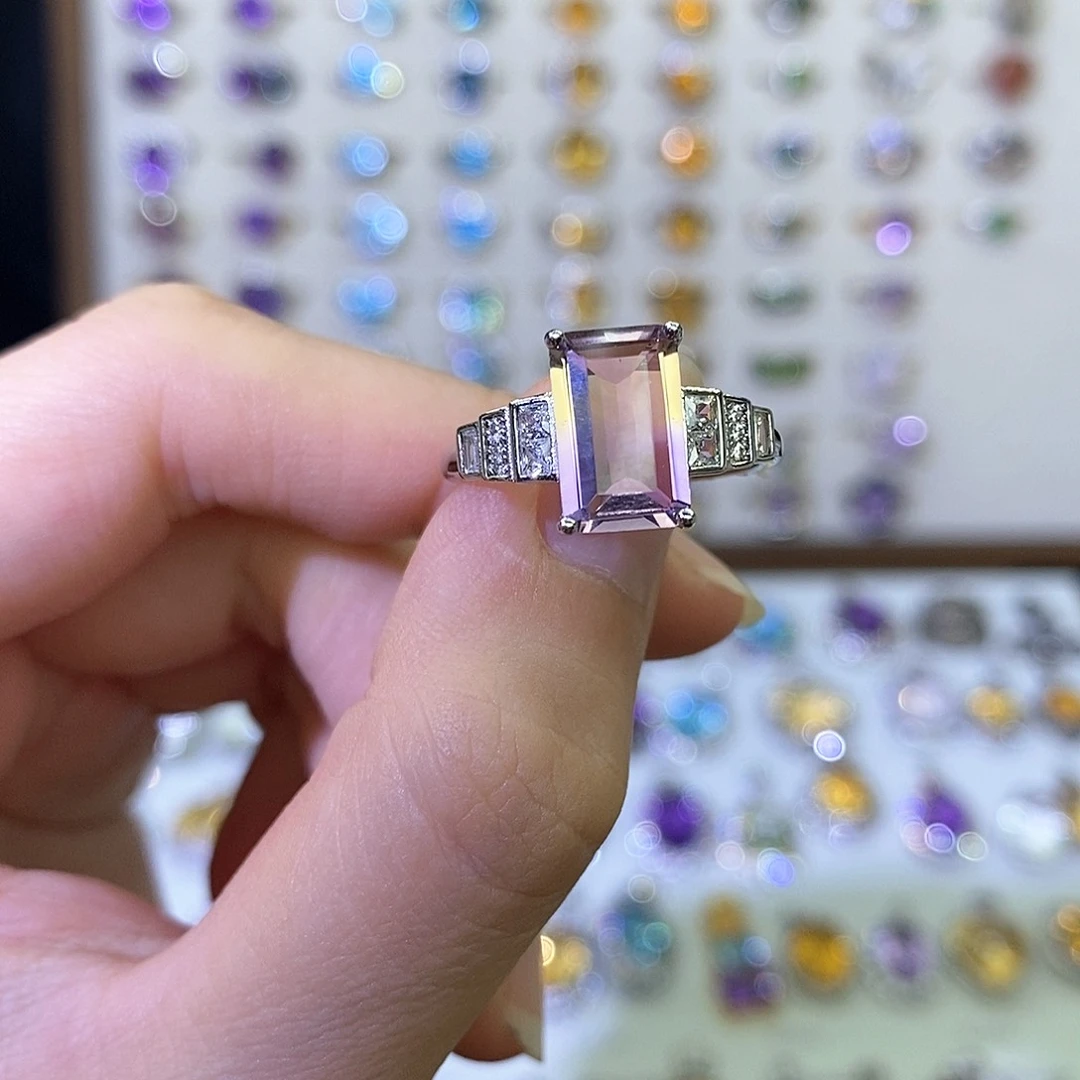 水晶戒指银S925镶嵌紫黄晶（一物一证）