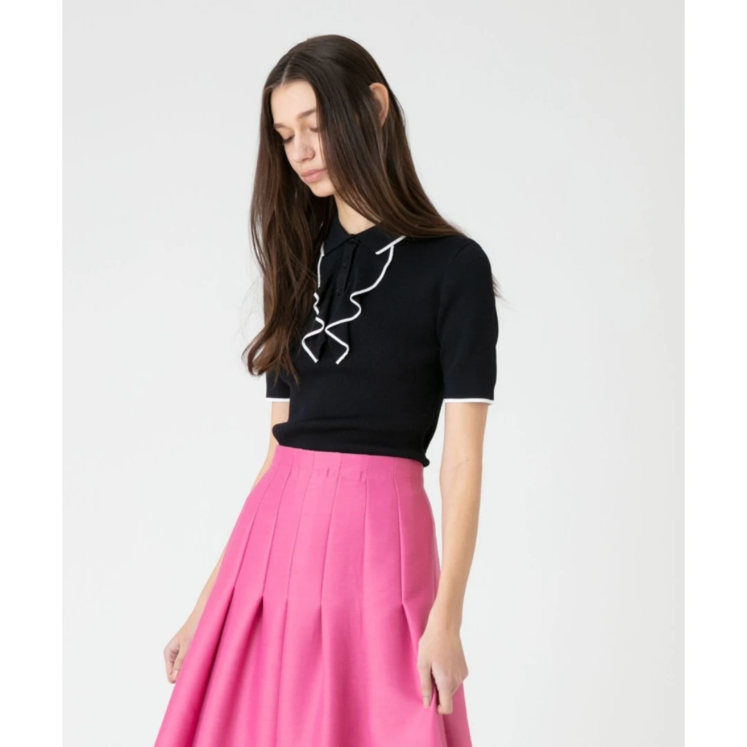 【胖虎家】 夏季新款 L 气质时尚简约翻领短袖针织上衣