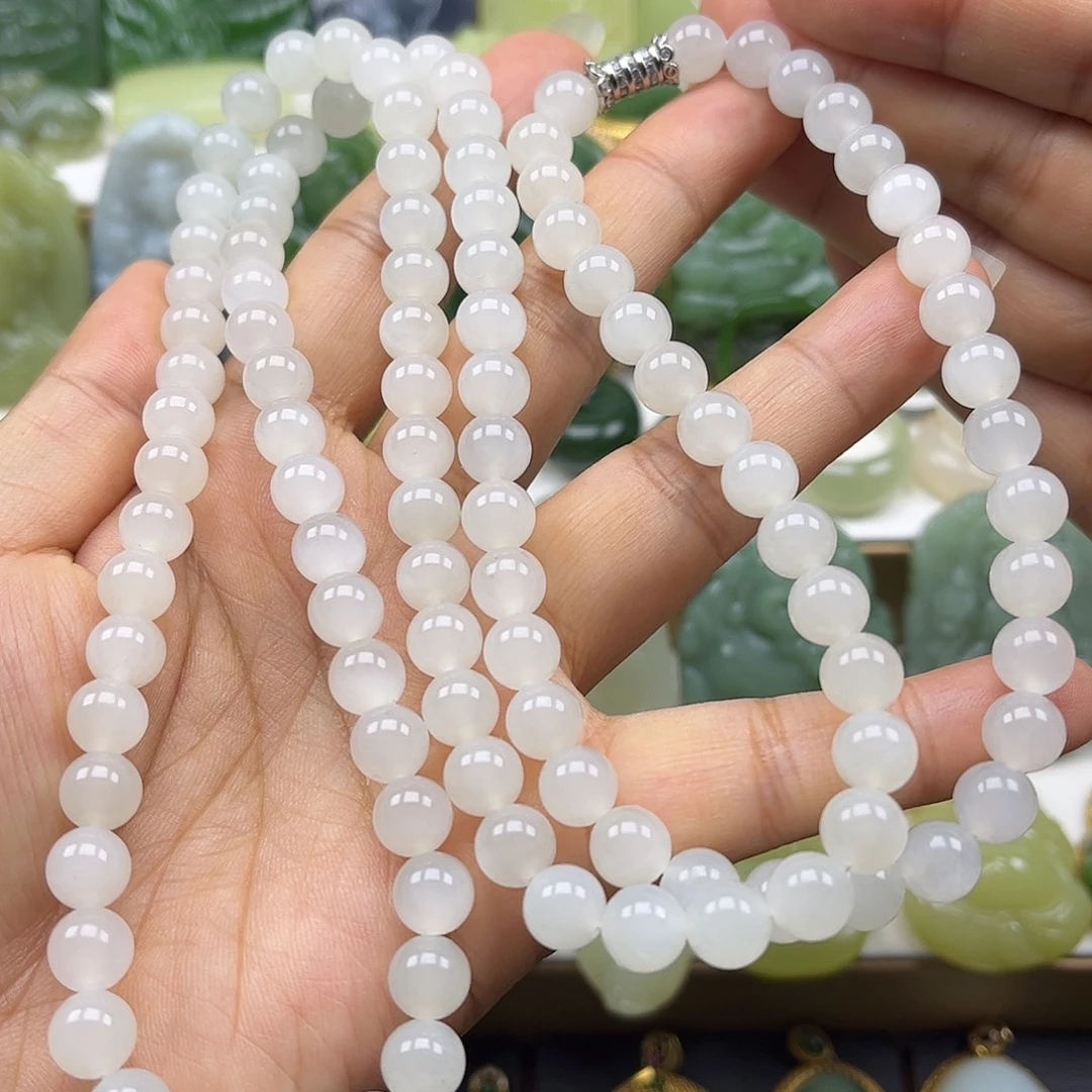 和田玉未镶嵌项链108颗卡8