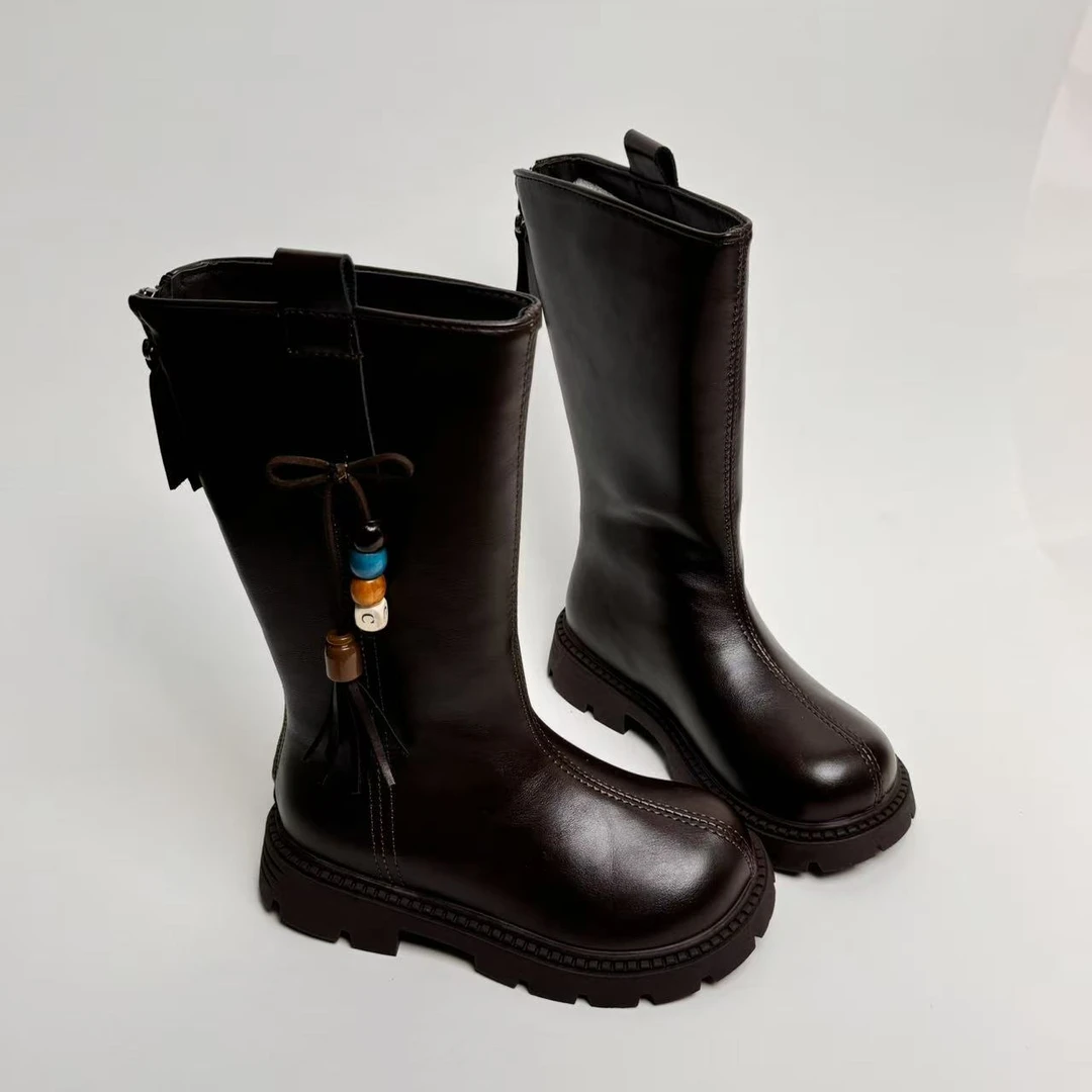 【星尘漫步】女童冬季新款长筒靴时尚百搭加绒靴子英伦风鞋子6613